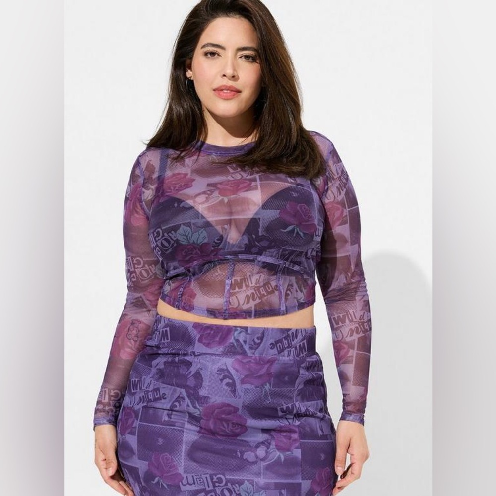 Torrid x Betsey Johnson Purple Sheer Floral Top